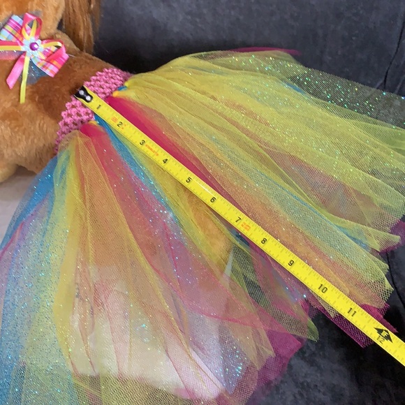 Over the Rainbow 🌈 Shimmer Doggy Tutu with Matching Hair Bow or Collar Clip - Picture 3 of 5